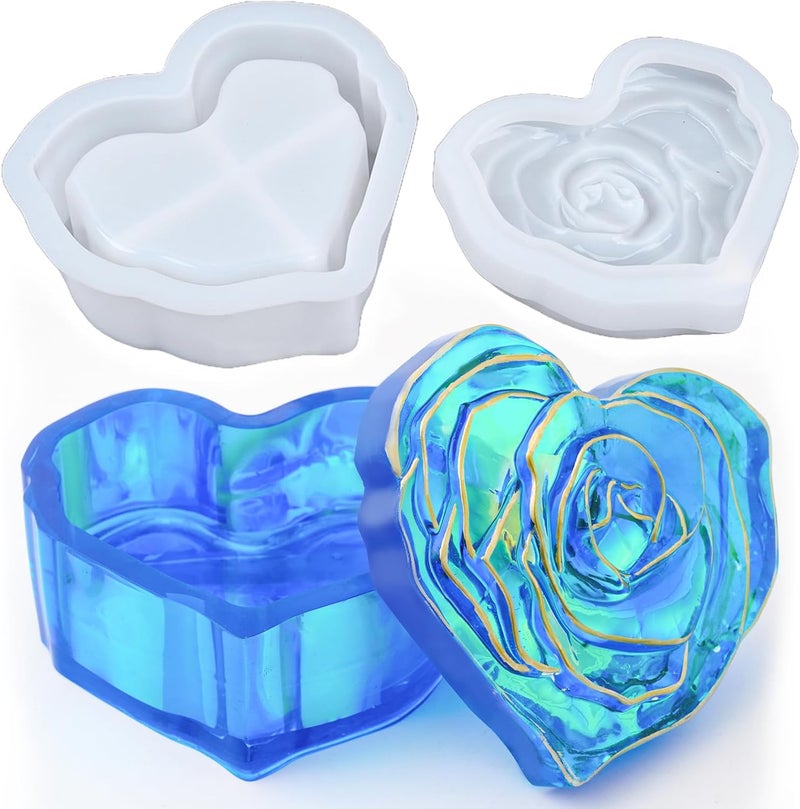 Dacies Heart Jar Resin Mold with Rose Lid Epoxy Resin Storage Box Casting Molds DIY Jewelry Trinket Candy Container Silicone Mould Concrete Cement Plaster Planter Candle Vessel Craft Silicone Molds - Image 1